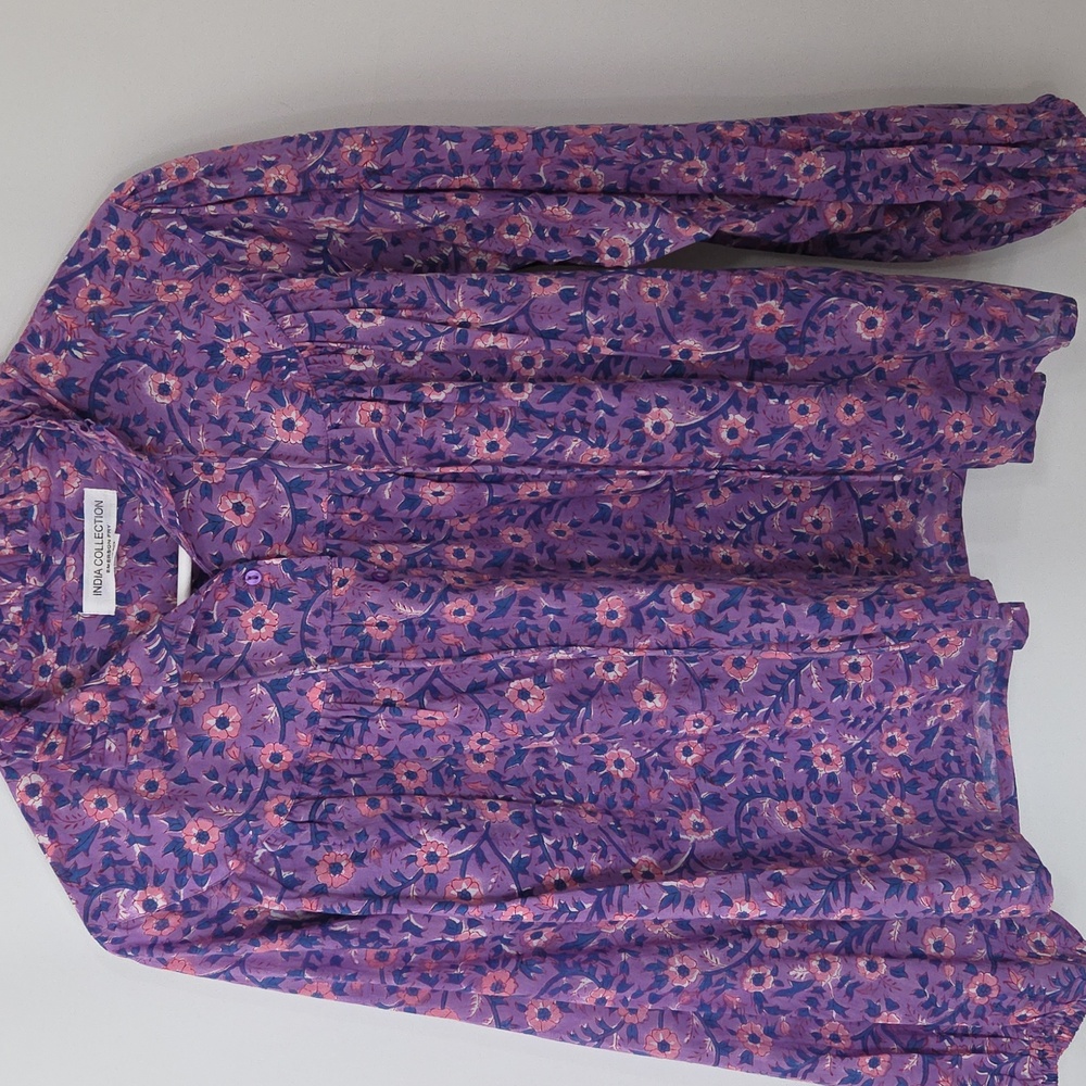 Emerson Fry India Collection Emmaline Blouse Floral Purple Pink Size XS Cotton - Picture 4 of 11